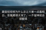 蘑菇短视频为什么总让人差一点看明白，答案藏得太深了，一不留神就会理解错