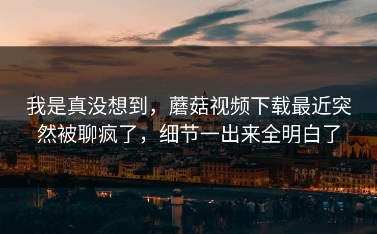 我是真没想到，蘑菇视频下载最近突然被聊疯了，细节一出来全明白了