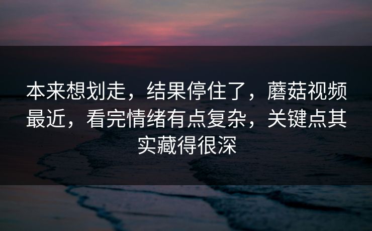 本来想划走，结果停住了，蘑菇视频最近，看完情绪有点复杂，关键点其实藏得很深