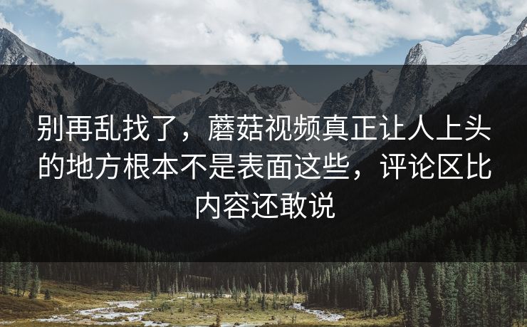 别再乱找了，蘑菇视频真正让人上头的地方根本不是表面这些，评论区比内容还敢说