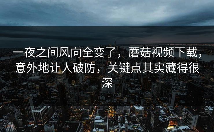一夜之间风向全变了,蘑菇视频下载,意外地让人破防,关键点其实藏得很深 一夜之间风向全变了,蘑菇视频下载,意外地让人破防,关键点其实藏得很深
